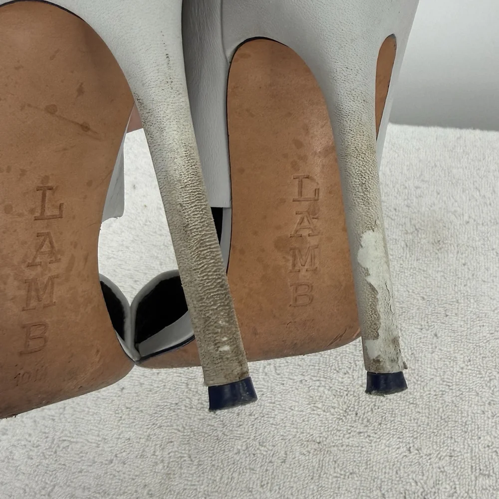 L.A.M.B. BY GWEN STEFANI Beverlee Gray Women's Stiletto Sandal Shoe Size 10
